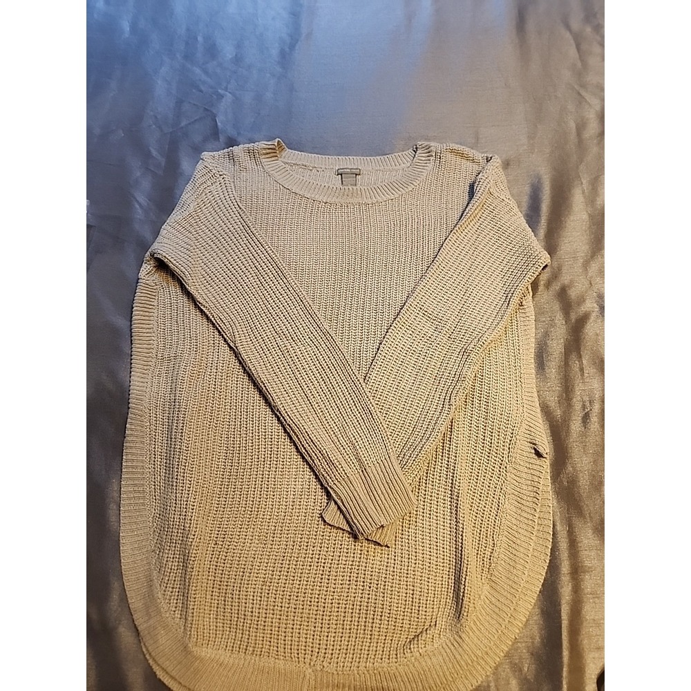 Charlotte Russe Womens Shaker Knit Crewneck‎ Sweater Taupe High Low Hem Medium